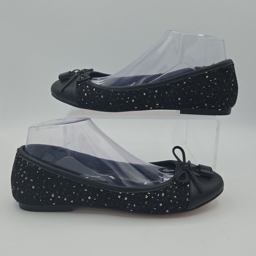 Kurt Geiger London Brixton Black Tweed Ballet Flats Shoe EU 39 US 8.5 Bow Sequin